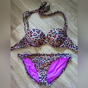 Xhiliration Mix & Match Size Color Leopard Underwire Padded Pushup Bikini.